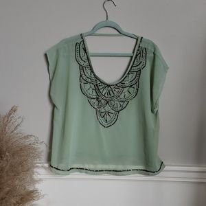 Decree Mint Blouse with Beads and Sequins